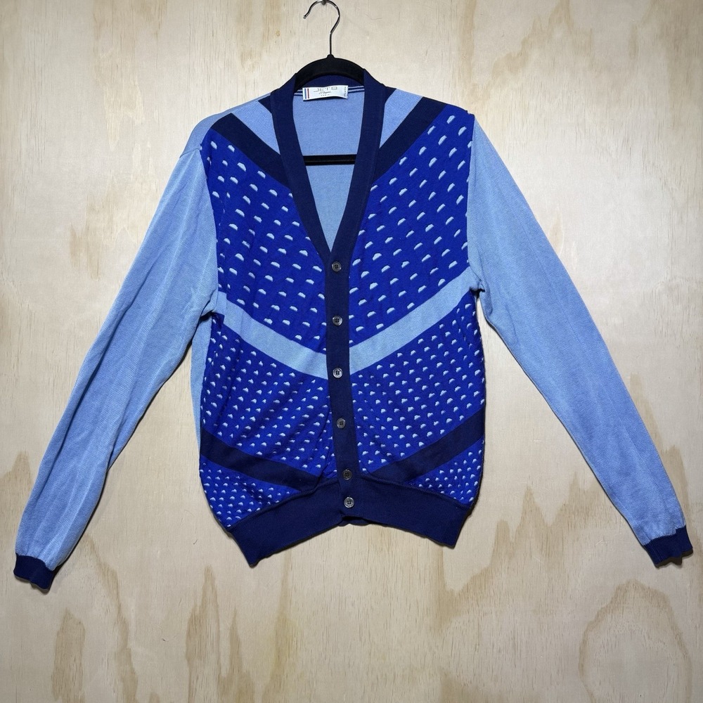 JET8 ST Dupont Cardigan Sweater Small Blue Pattern Italy Button Cotton